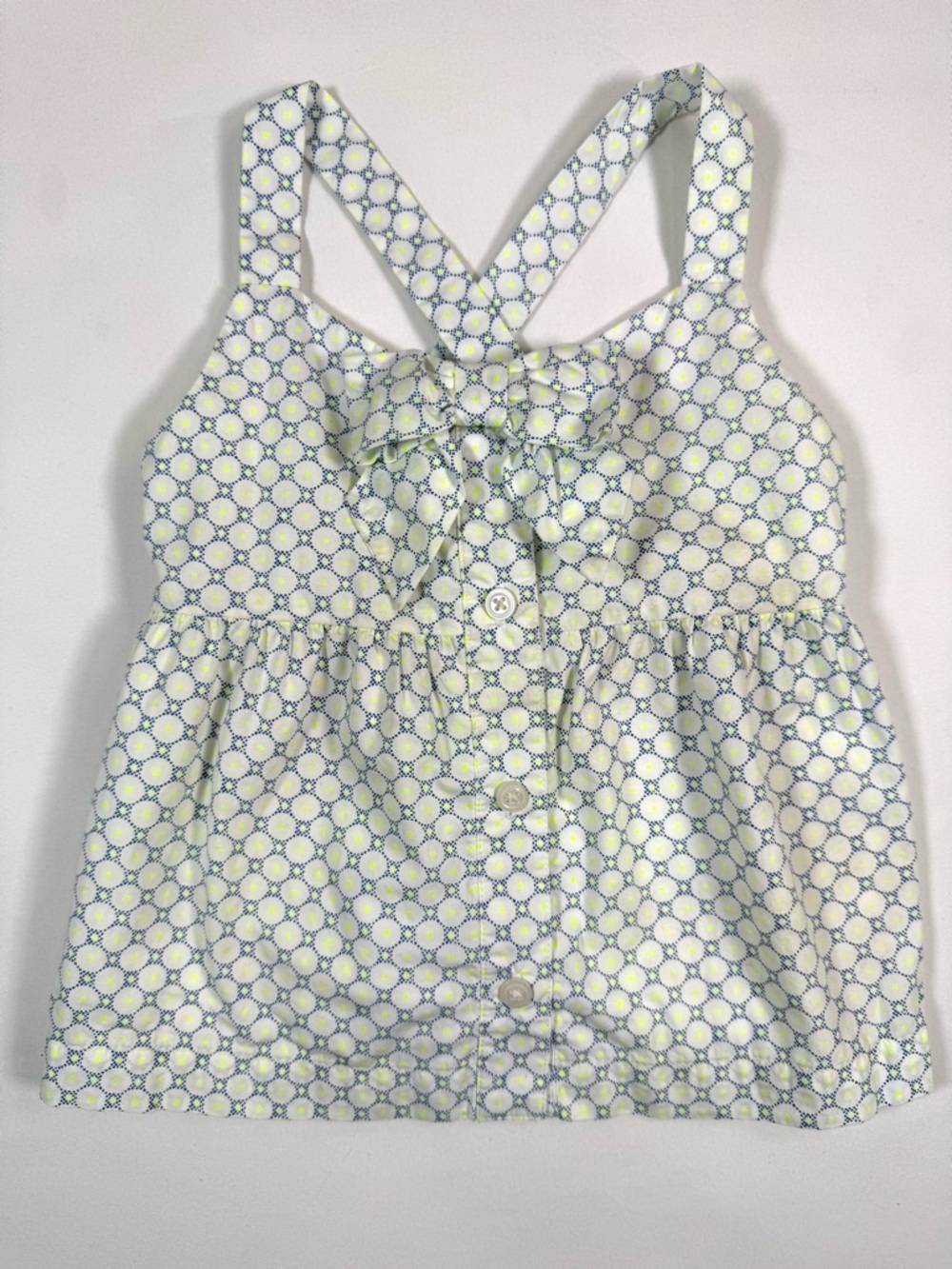 JANIE AND JACK Girls Bow Tank Geo Dot Cross Back Summer 3 Cottagecore Retro Prep